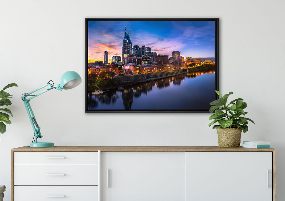 Nashville Skyline Panorama auf Leinwandbild gerahmt verschiedene Größen im Wohnzimmer