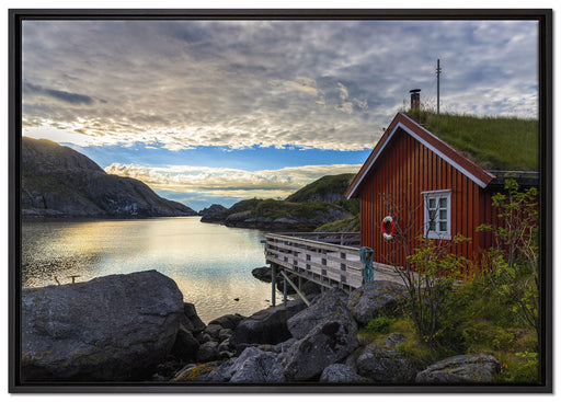 Sonnenaufgang am Fjord Norwegens auf Leinwandbild gerahmt Größe 100x70