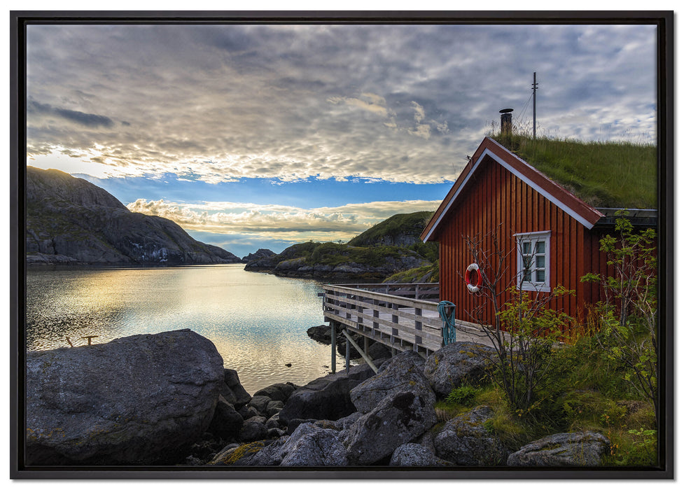 Sonnenaufgang am Fjord Norwegens auf Leinwandbild gerahmt Größe 100x70