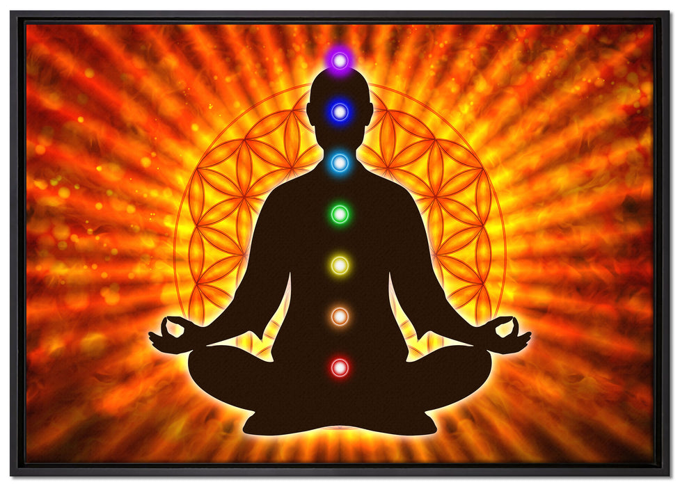 Meditation mit den 7 Chakren auf Leinwandbild gerahmt Größe 100x70