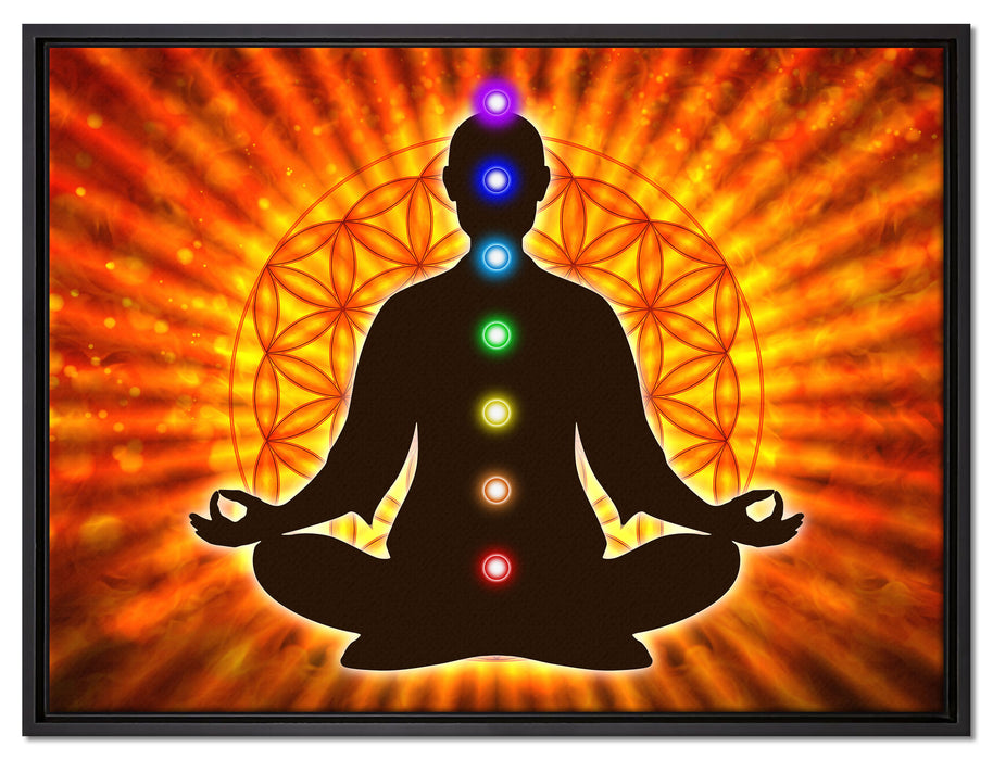 Meditation mit den 7 Chakren auf Leinwandbild gerahmt Größe 80x60