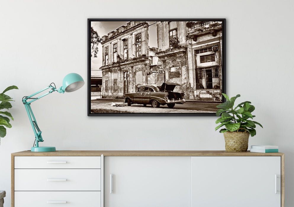 die Strassen Havannas auf Leinwandbild gerahmt verschiedene Größen im Wohnzimmer