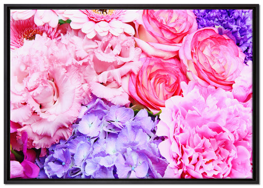 prachtvoller Blumenstrauss auf Leinwandbild gerahmt Größe 100x70