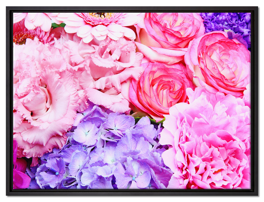 prachtvoller Blumenstrauss auf Leinwandbild gerahmt Größe 80x60