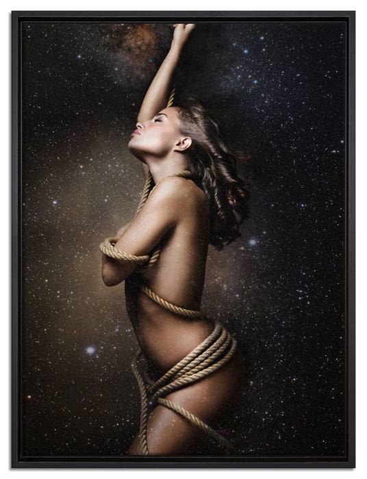 hübsche Frau in Seil gewickelt auf Leinwandbild gerahmt Größe 80x60