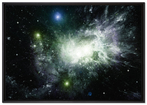 ferne Galaxie im Sternenstaub auf Leinwandbild gerahmt Größe 100x70