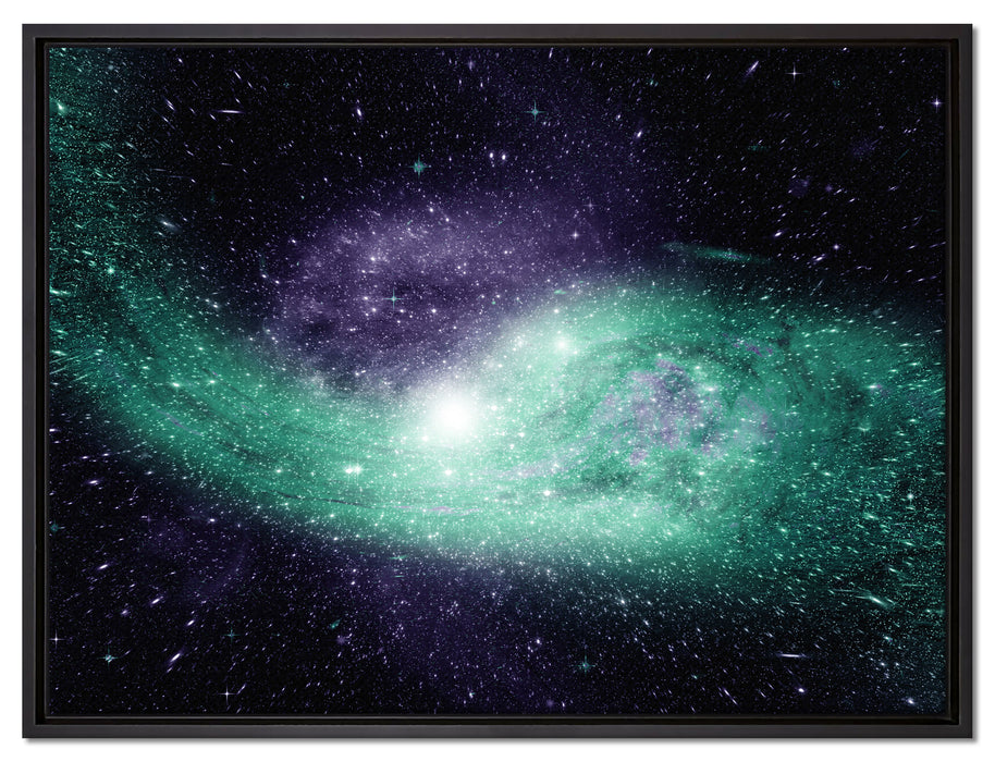 ferne Galaxie im Sternenstaub auf Leinwandbild gerahmt Größe 80x60