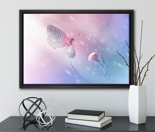 Schmetterling auf Blütenknospen auf Leinwandbild gerahmt mit Kirschblüten