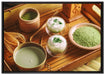schön dekorierter Matcha Tee auf Leinwandbild gerahmt Größe 100x70