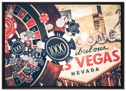 Las Vegas Casino Roulette auf Leinwandbild gerahmt Größe 100x70