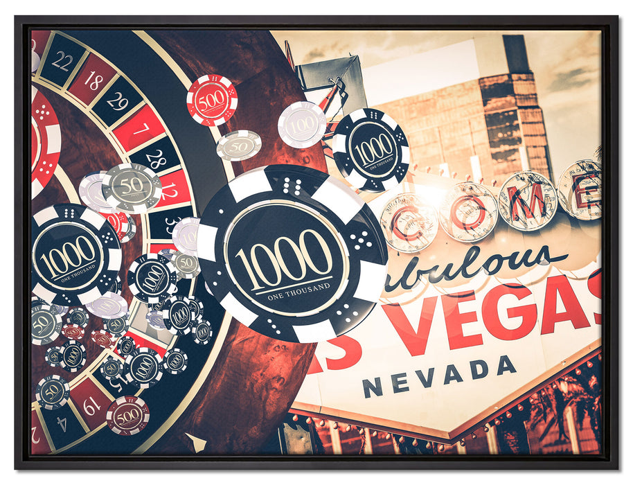 Las Vegas Casino Roulette auf Leinwandbild gerahmt Größe 80x60