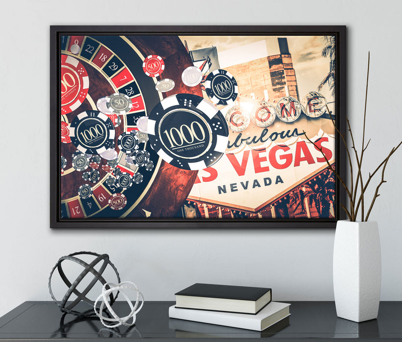 Las Vegas Casino Roulette auf Leinwandbild gerahmt mit Kirschblüten