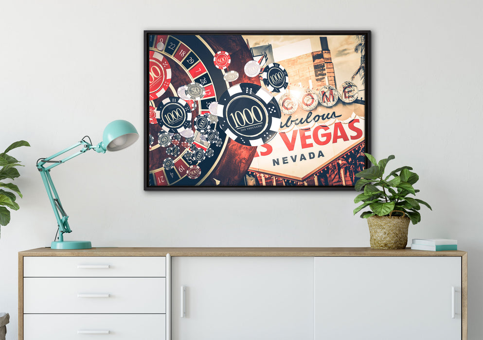 Las Vegas Casino Roulette auf Leinwandbild gerahmt verschiedene Größen im Wohnzimmer