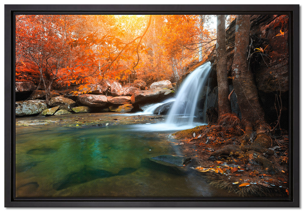 Wasserfall im Wald auf Leinwandbild gerahmt Größe 60x40