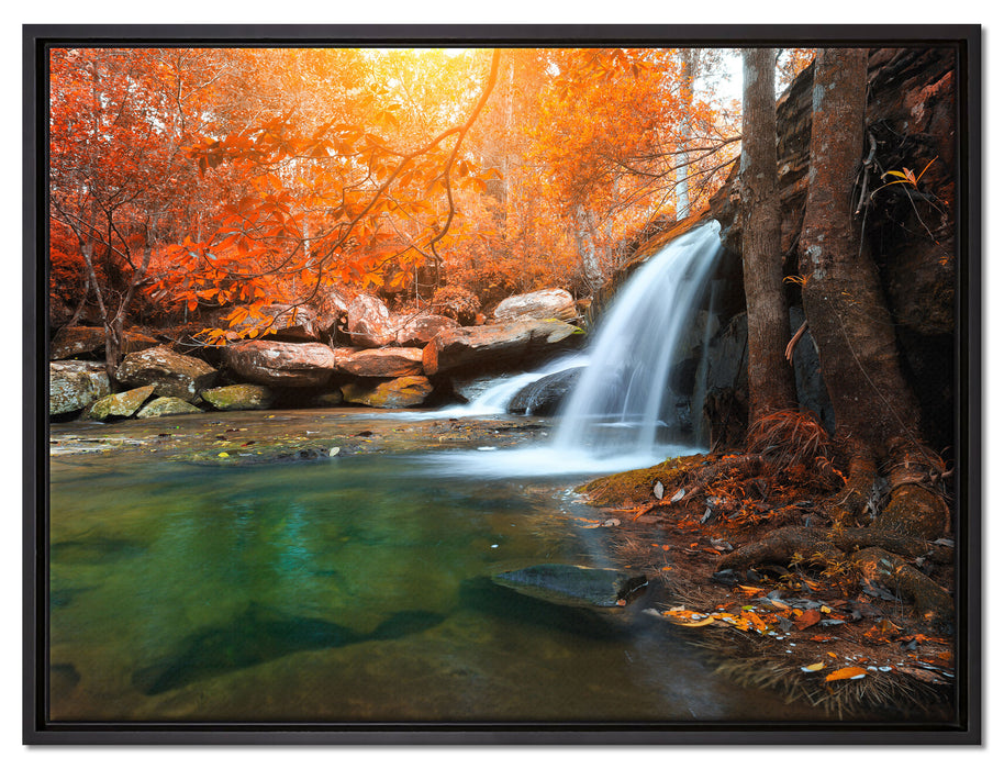 Wasserfall im Wald auf Leinwandbild gerahmt Größe 80x60