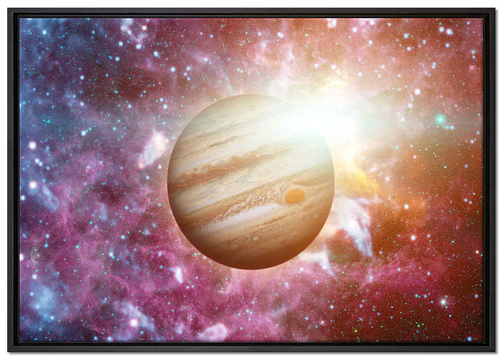 Planet Jupiter im Universum auf Leinwandbild gerahmt Größe 100x70