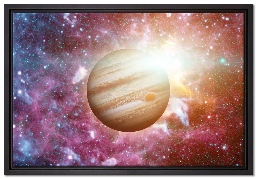 Planet Jupiter im Universum auf Leinwandbild gerahmt Größe 60x40