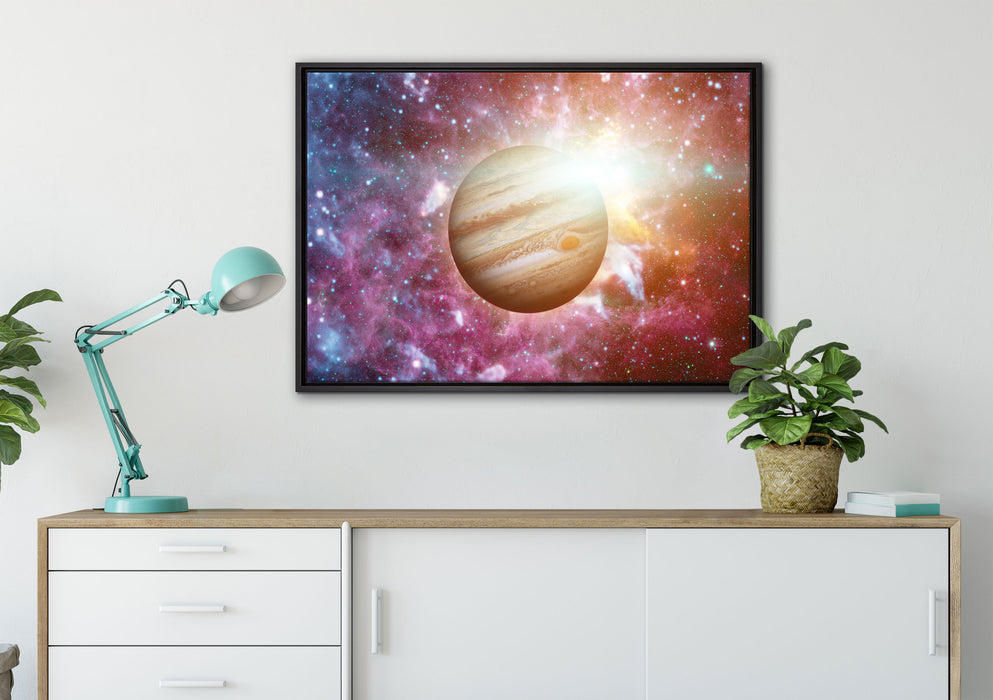Planet Jupiter im Universum auf Leinwandbild gerahmt verschiedene Größen im Wohnzimmer
