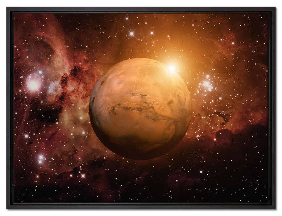 Planet Mars im Universum auf Leinwandbild gerahmt Größe 80x60