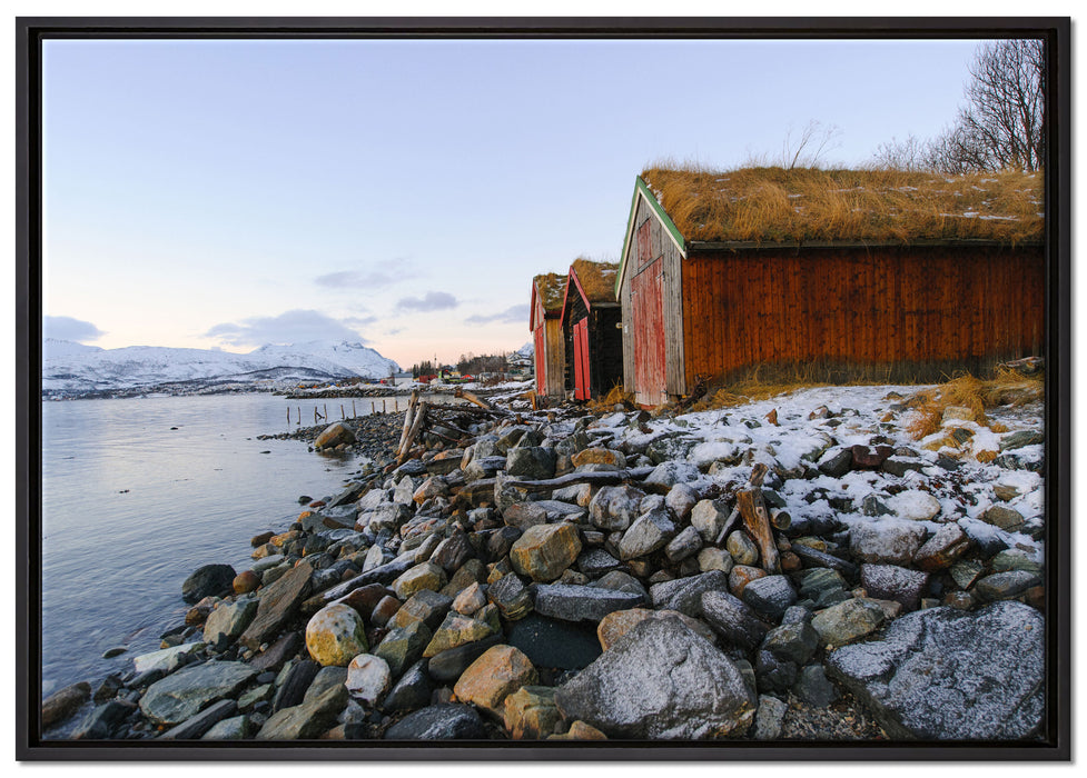 Küste der norwegischen See Tromso auf Leinwandbild gerahmt Größe 100x70