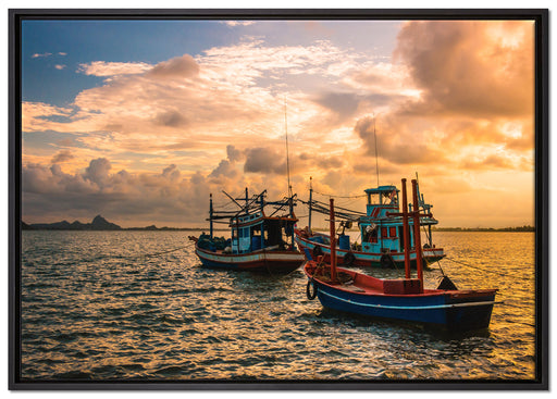 thailändische Fischerboote im Meer auf Leinwandbild gerahmt Größe 100x70