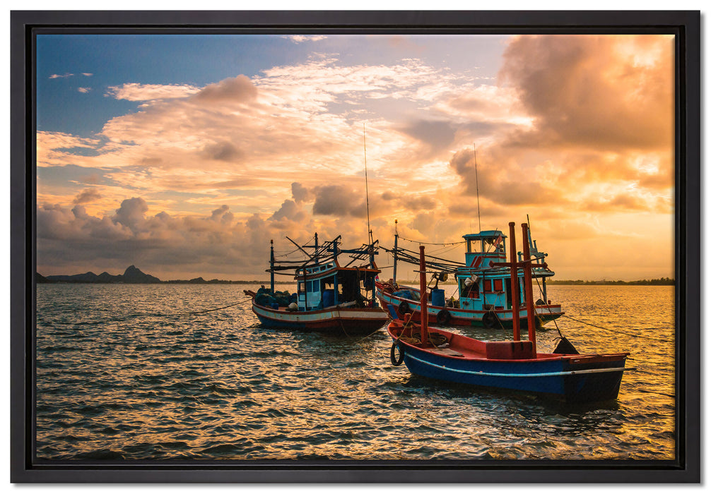 thailändische Fischerboote im Meer auf Leinwandbild gerahmt Größe 60x40
