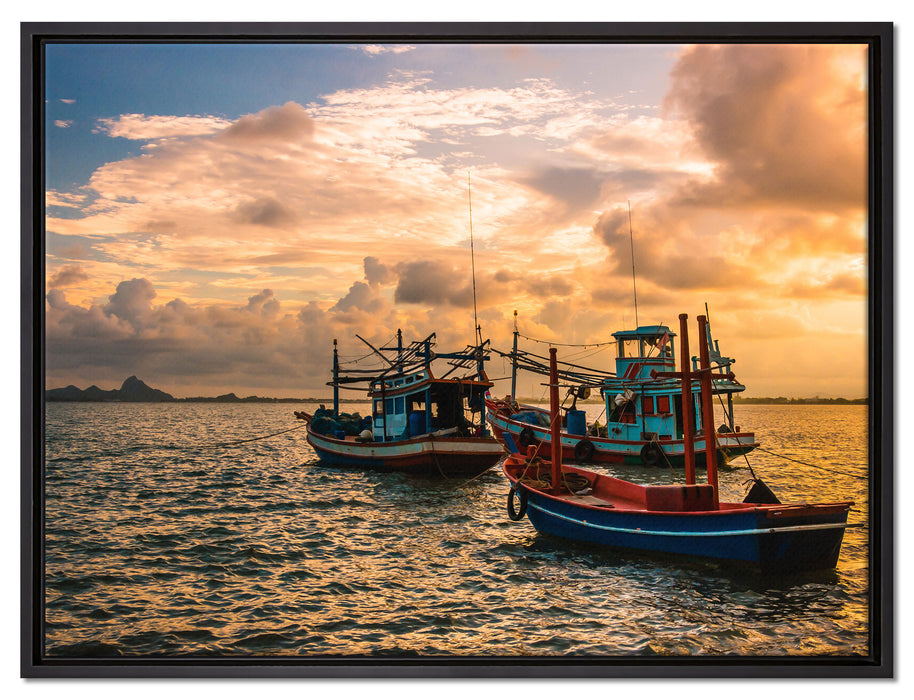 thailändische Fischerboote im Meer auf Leinwandbild gerahmt Größe 80x60