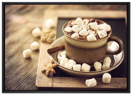 Kakaogetränk mit Marshmallows auf Leinwandbild gerahmt Größe 100x70