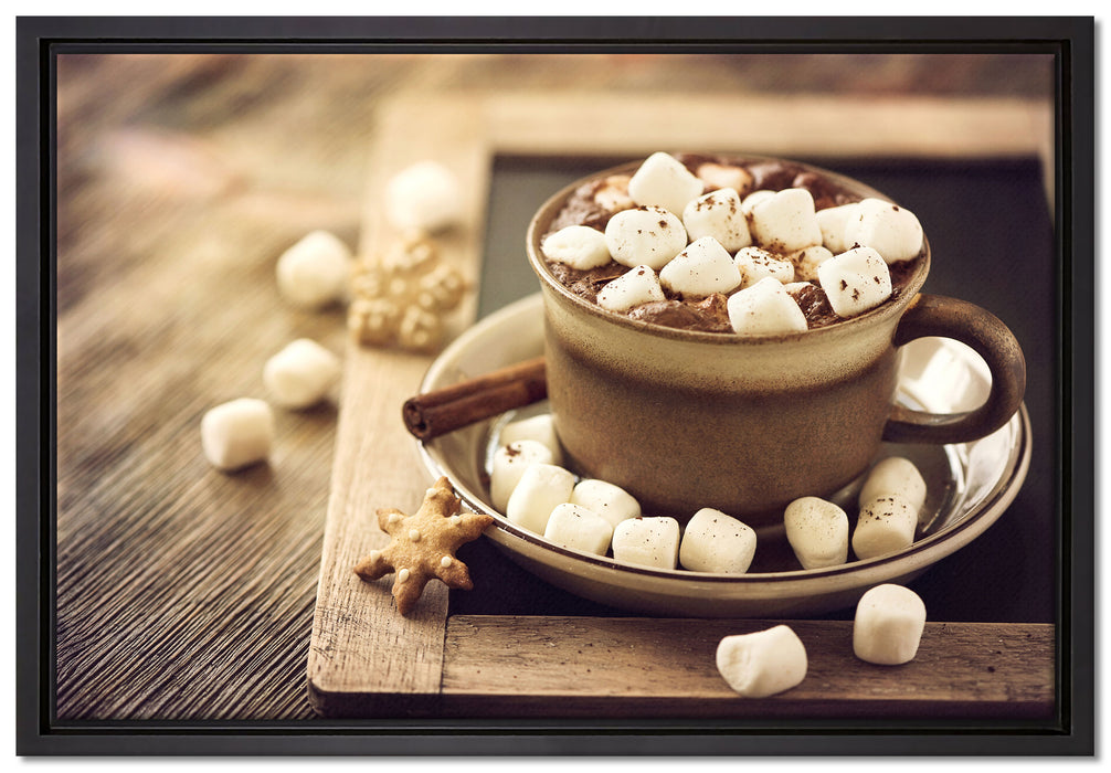 Kakaogetränk mit Marshmallows auf Leinwandbild gerahmt Größe 60x40
