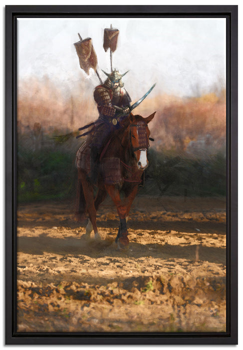 Samurai Krieger auf einem Pferd auf Leinwandbild gerahmt Größe 60x40