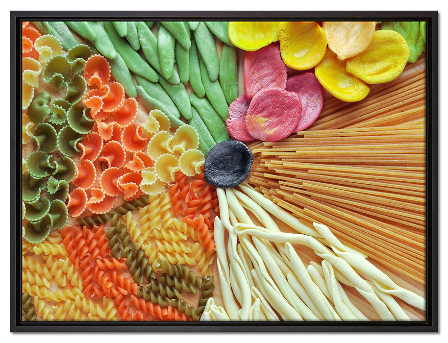 Zusammenstellung von bunten Nudeln auf Leinwandbild gerahmt Größe 80x60