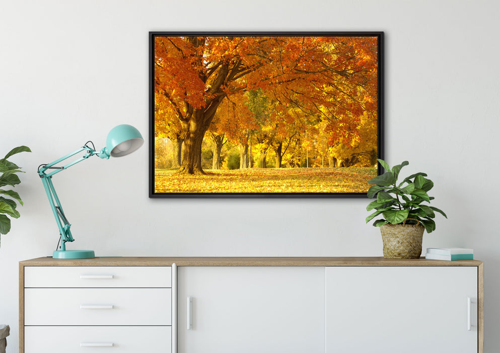 schöne Herbstlandschaft auf Leinwandbild gerahmt verschiedene Größen im Wohnzimmer