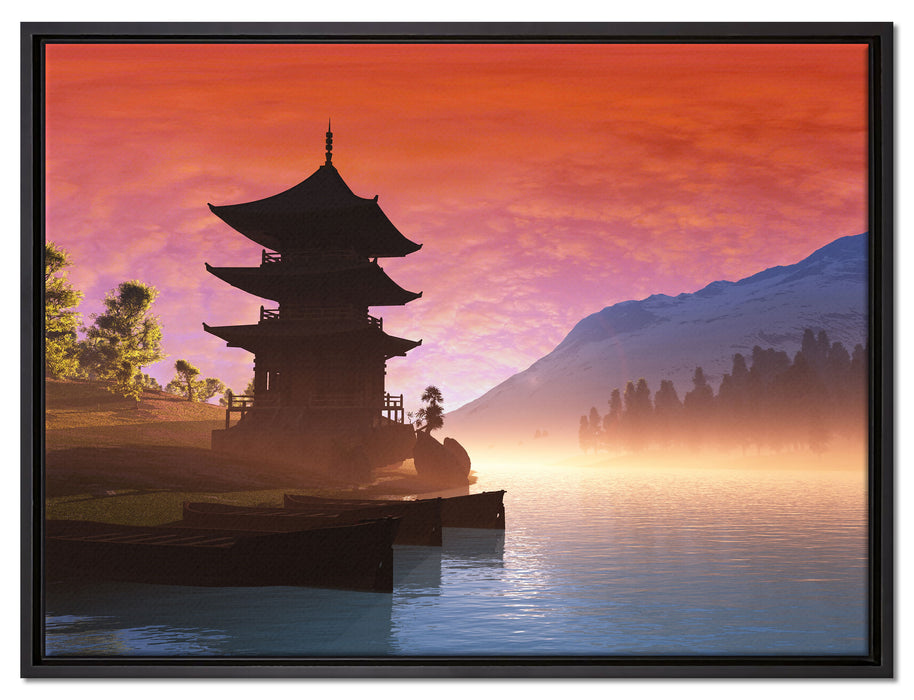 Chinesisches Haus auf Leinwandbild gerahmt Größe 80x60