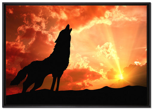 Wolf Heulen auf Leinwandbild gerahmt Größe 100x70