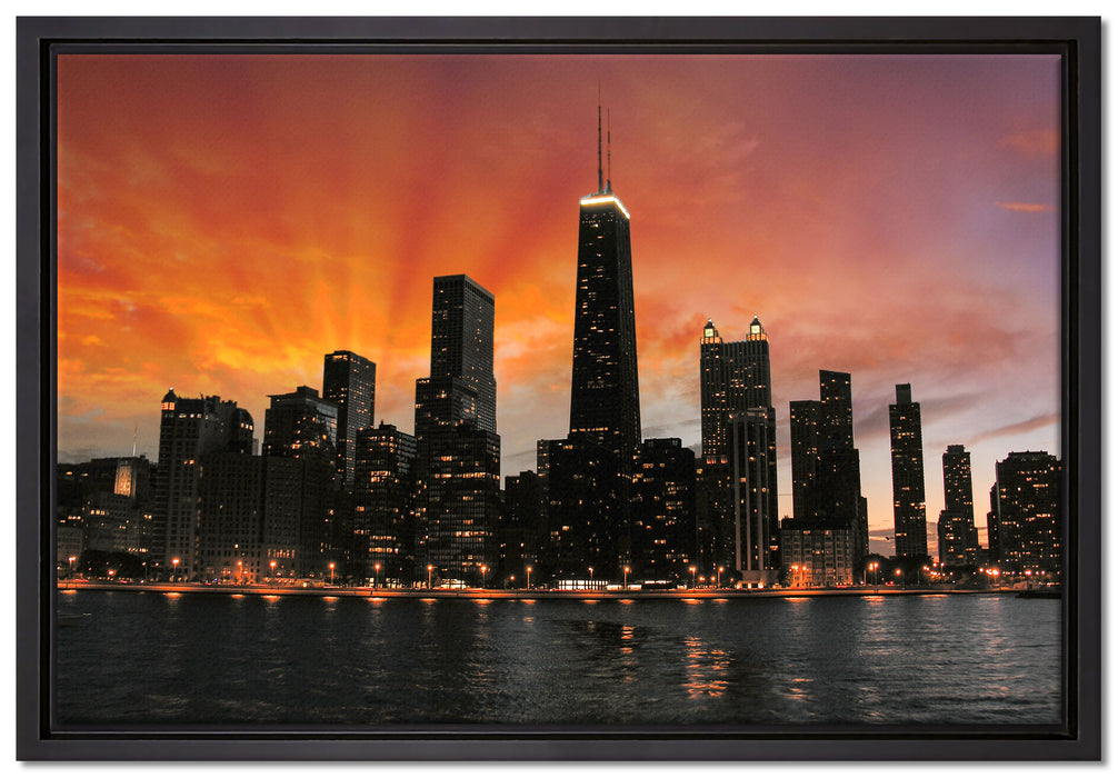 Chicago-Wolkenkratzer-Silhouette auf Leinwandbild gerahmt Größe 60x40
