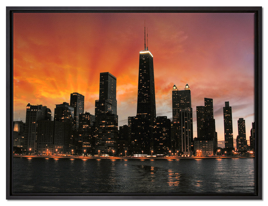 Chicago-Wolkenkratzer-Silhouette auf Leinwandbild gerahmt Größe 80x60