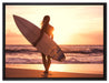 Surferin vor Sonnenuntergang auf Leinwandbild gerahmt Größe 80x60