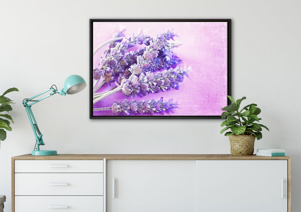 getrockneter Lavendel auf Leinwandbild gerahmt verschiedene Größen im Wohnzimmer