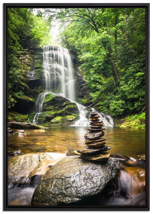 Zen Steine vor Wasserfall auf Leinwandbild gerahmt Größe 100x70