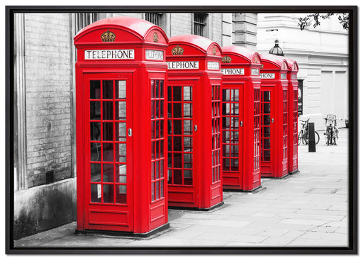 rote Londoner Telefonzellen auf Leinwandbild gerahmt Größe 100x70