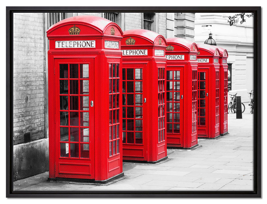 rote Londoner Telefonzellen auf Leinwandbild gerahmt Größe 80x60