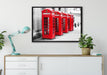 rote Londoner Telefonzellen auf Leinwandbild gerahmt verschiedene Größen im Wohnzimmer
