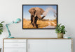 schöner Elefant spritzt mit Wasser auf Leinwandbild gerahmt verschiedene Größen im Wohnzimmer