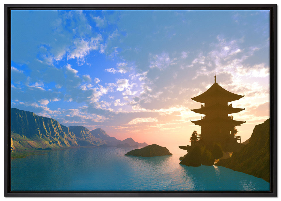 Tempel in Tal auf Leinwandbild gerahmt Größe 100x70