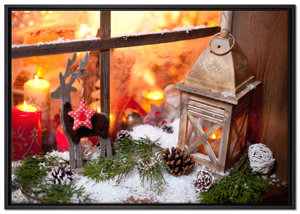 weihnachtlich Fensterbrett auf Leinwandbild gerahmt Größe 100x70