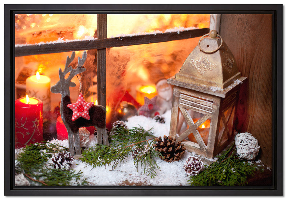 weihnachtlich Fensterbrett auf Leinwandbild gerahmt Größe 60x40