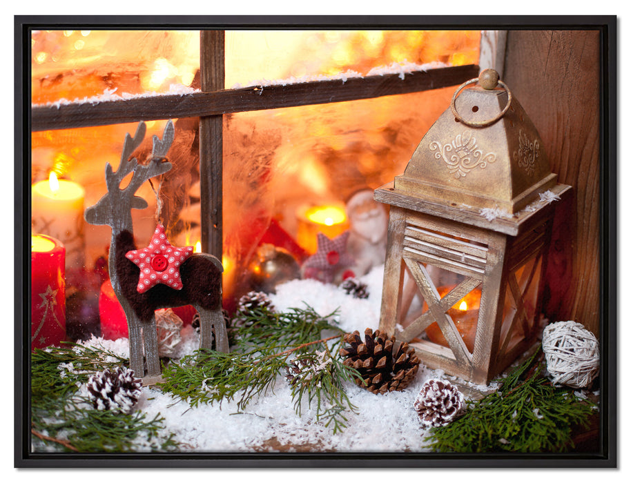 weihnachtlich Fensterbrett auf Leinwandbild gerahmt Größe 80x60