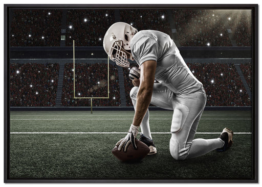 knieender Football-Spieler auf Leinwandbild gerahmt Größe 100x70