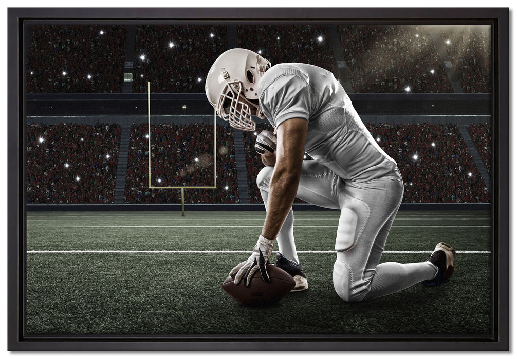 knieender Football-Spieler auf Leinwandbild gerahmt Größe 60x40