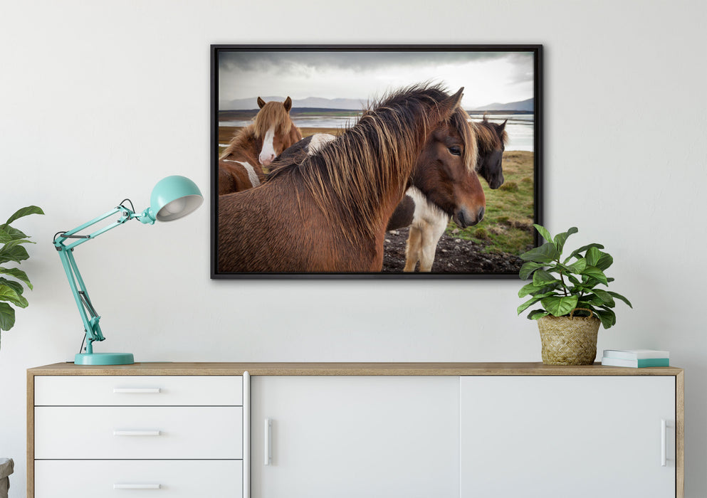 Herde aus schönen Wildpferden auf Leinwandbild gerahmt verschiedene Größen im Wohnzimmer